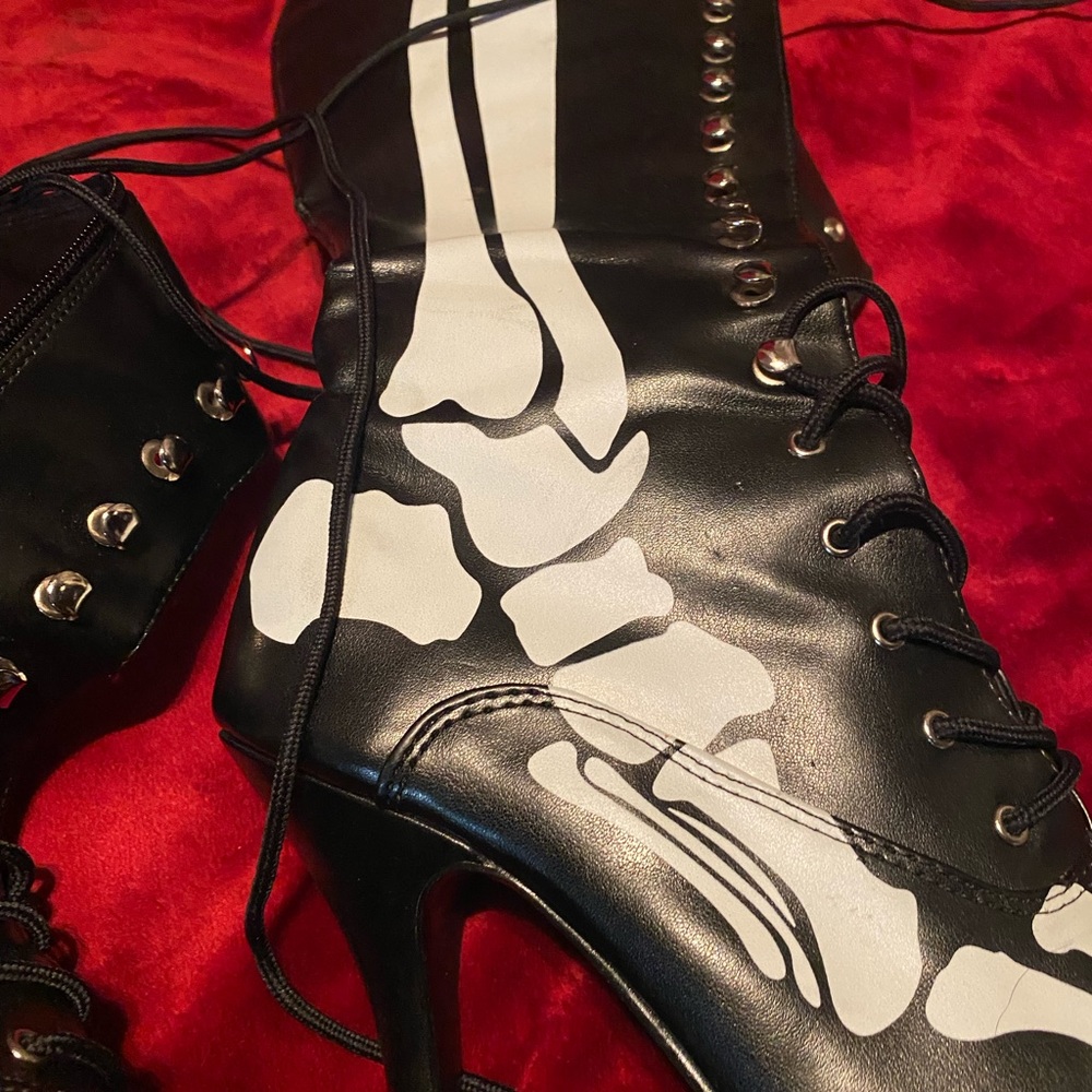 SOLD DEPOP $60+ skeleton horror punk goth boots faux $189 Halloween demonia - Picture 2 of 9